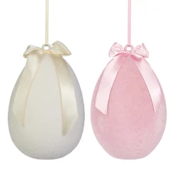 Raz Imports Raz 16" Large Pink or White Pale Flocked Hanging Egg Easter Decoration 4540803 Hot