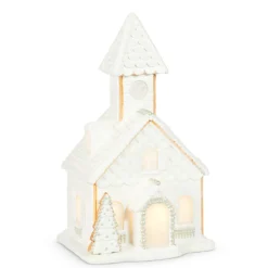 Raz Imports Raz 16.5" LED Lighted White Church with Pearls Gingerbread House Christmas Decoration 4510444 Clearance
