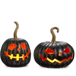 Raz Imports Raz 8" Lighted Black Jack O Lantern Pumpkin Halloween Decoration Clearance