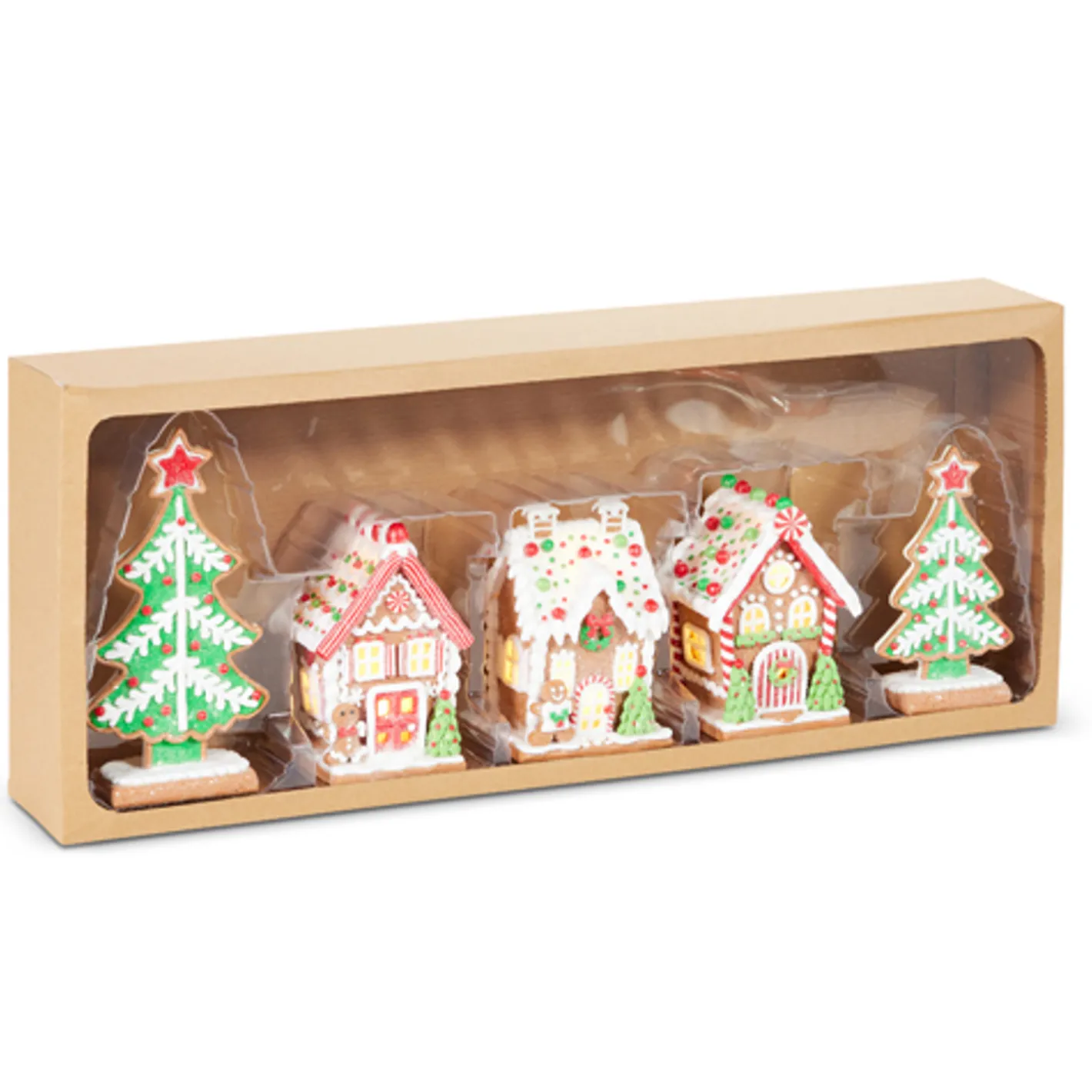 Raz Imports Raz 8.25" Lighted Colorful Gingerbread Houses and Trees 5 pc Christmas Decoration 4516766 Online