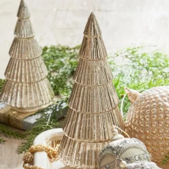 Raz Imports Raz 11.5" Lighted Gold Glass Ribbed Christmas Tree Figure Set of 2 4324552 Outlet