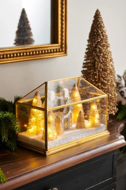 Raz Imports Raz 10.75" Lighted Gold House Terrarium Christmas Decoration 4515557 Sale