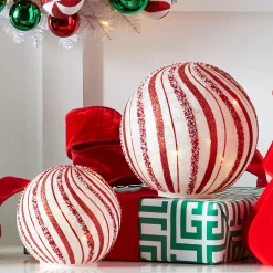 Raz Imports Raz 8" Lighted Peppermint Orbs Glass Christmas Decoration 4533013 Discount