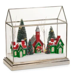 Raz Imports Raz 12.75" Lighted Red and Green House in Terrarium Christmas Decoration 4515559