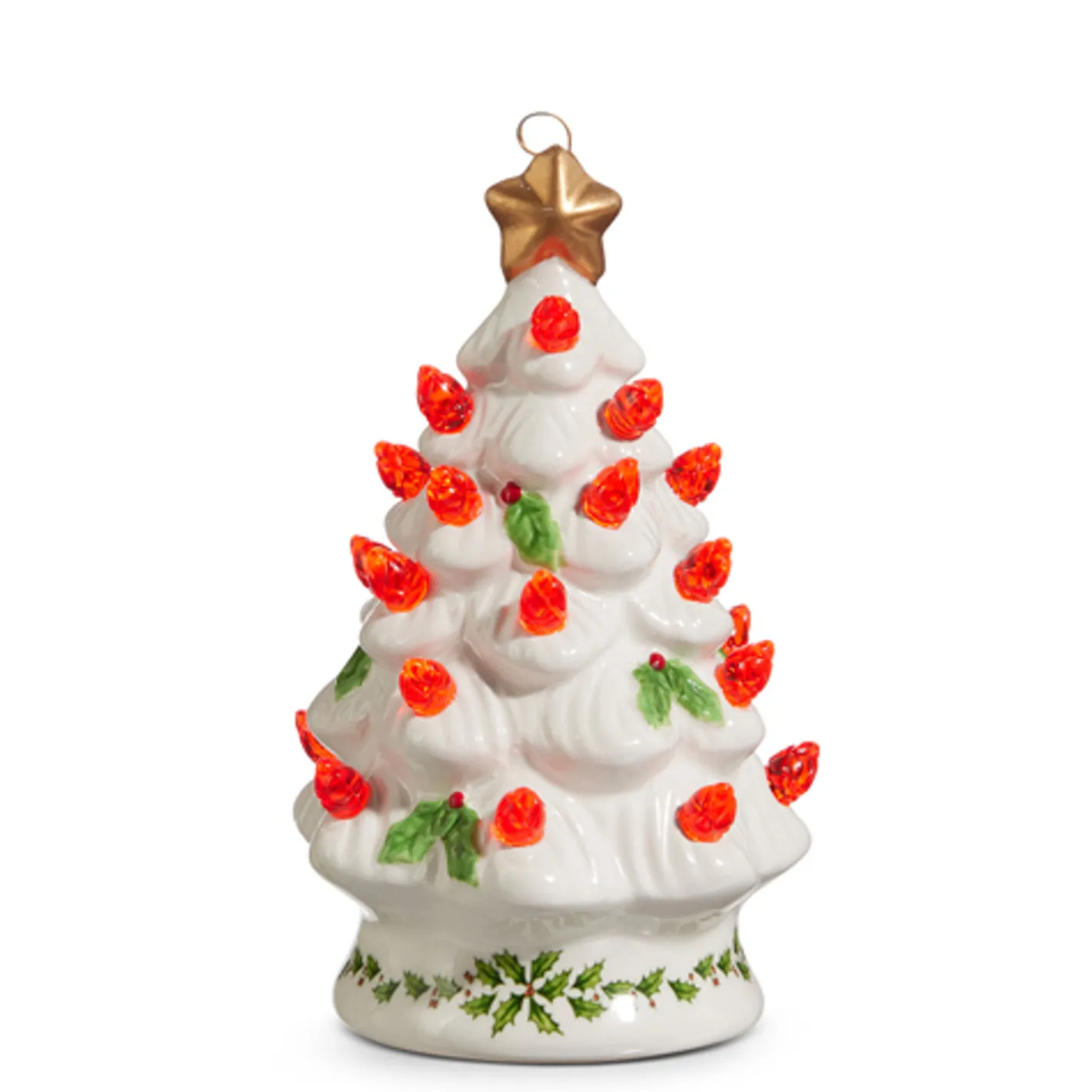 Raz Imports Raz 5" Lighted Vintage White Ceramic Tree with Holly and Red Bulbs Christmas Ornament 4419109 Best
