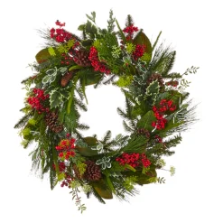 Raz Imports Raz 30" Mixed Greenery with Pinecone and Berry Wreath W4111581 Clearance
