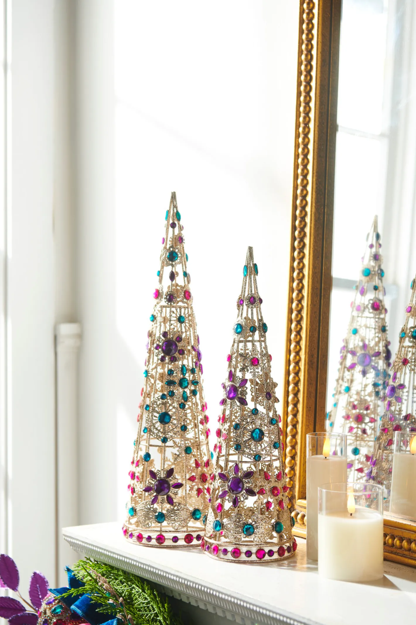 Raz Imports Raz 18" Multicolor Jeweled Brooch Cone Christmas Trees Set of 2 4513511 Clearance