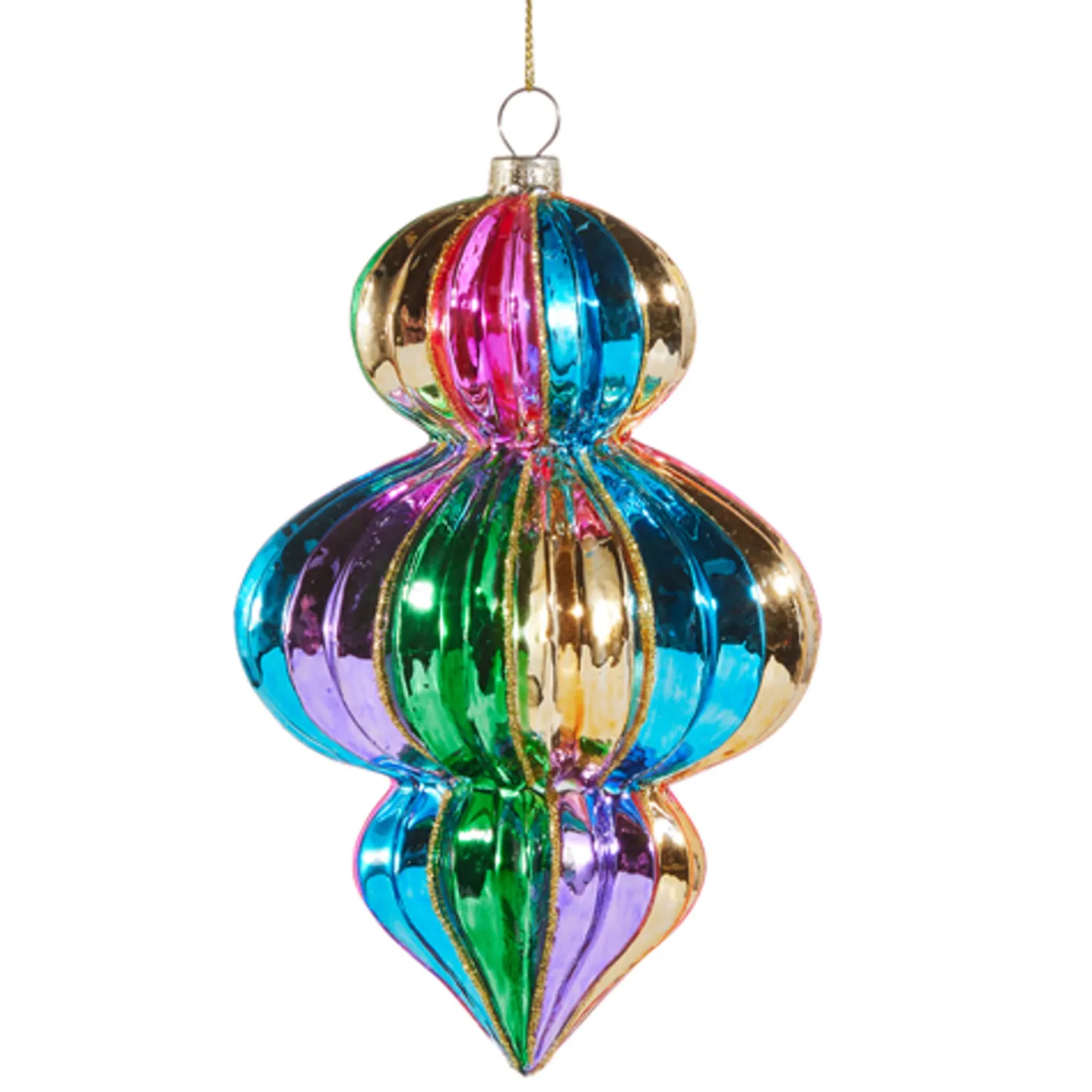 Raz Imports Raz 6.25" Multicolor Striped Rainbow Finial Glass Christmas Ornament 4524902