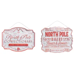 Raz Imports Raz 12" North Pole Confectionary and Bakery Ornament Sign Set 4359031 Sale