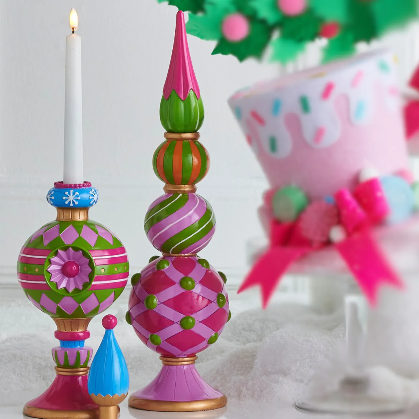 Raz Imports Raz 15" or 14.5" Colorful Finial Candle Holder Christmas Decoration Outlet