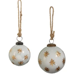Raz Imports Raz 3" or 4" Ivory with Gold Star Etched Glass Ball Christmas Ornament Outlet