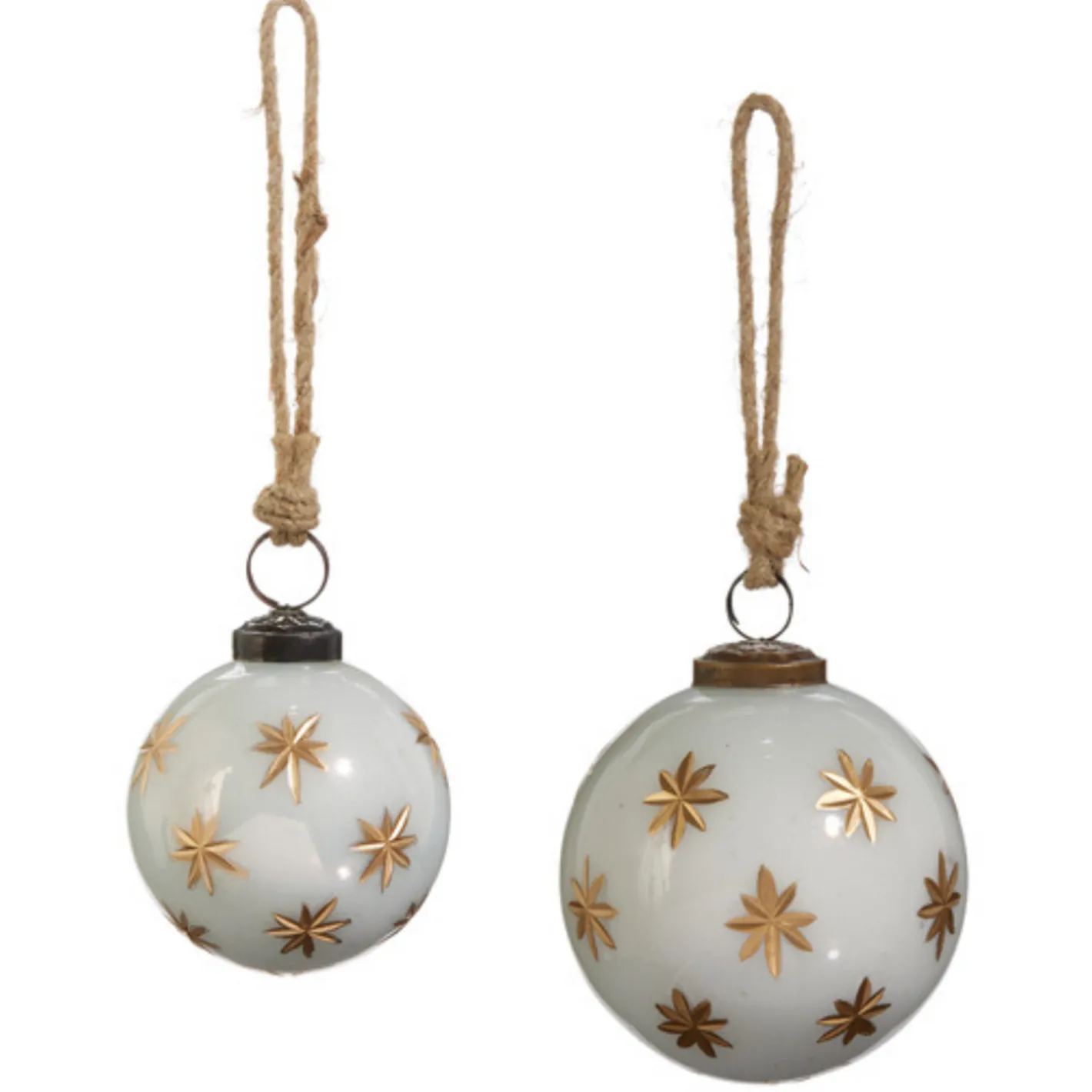 Raz Imports Raz 3" or 4" Ivory with Gold Star Etched Glass Ball Christmas Ornament Outlet