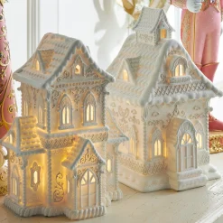 Raz Imports Raz 12" or 13.5" LED Lighted White House with Pearls Gingerbread Houses Best