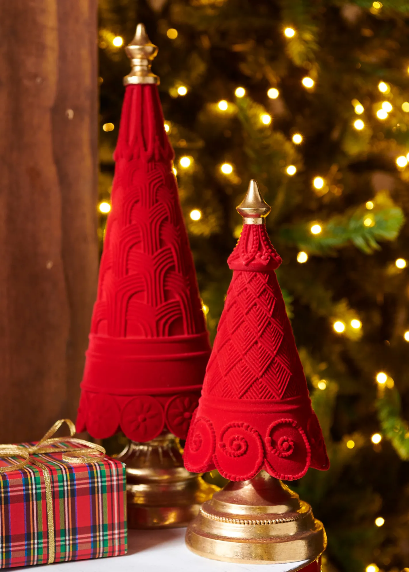 Raz Imports Raz 11.5" or 16.5" Red Flocked Tree Christmas Figures Online