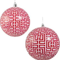 Raz Imports Raz 4" or 6" Red Greek Key Ball Christmas Ornament New