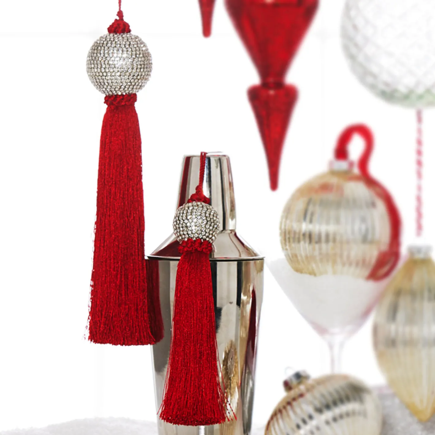 Raz Imports Raz 8" or 10" Red Tassel and Jeweled Ball Christmas Ornament Hot