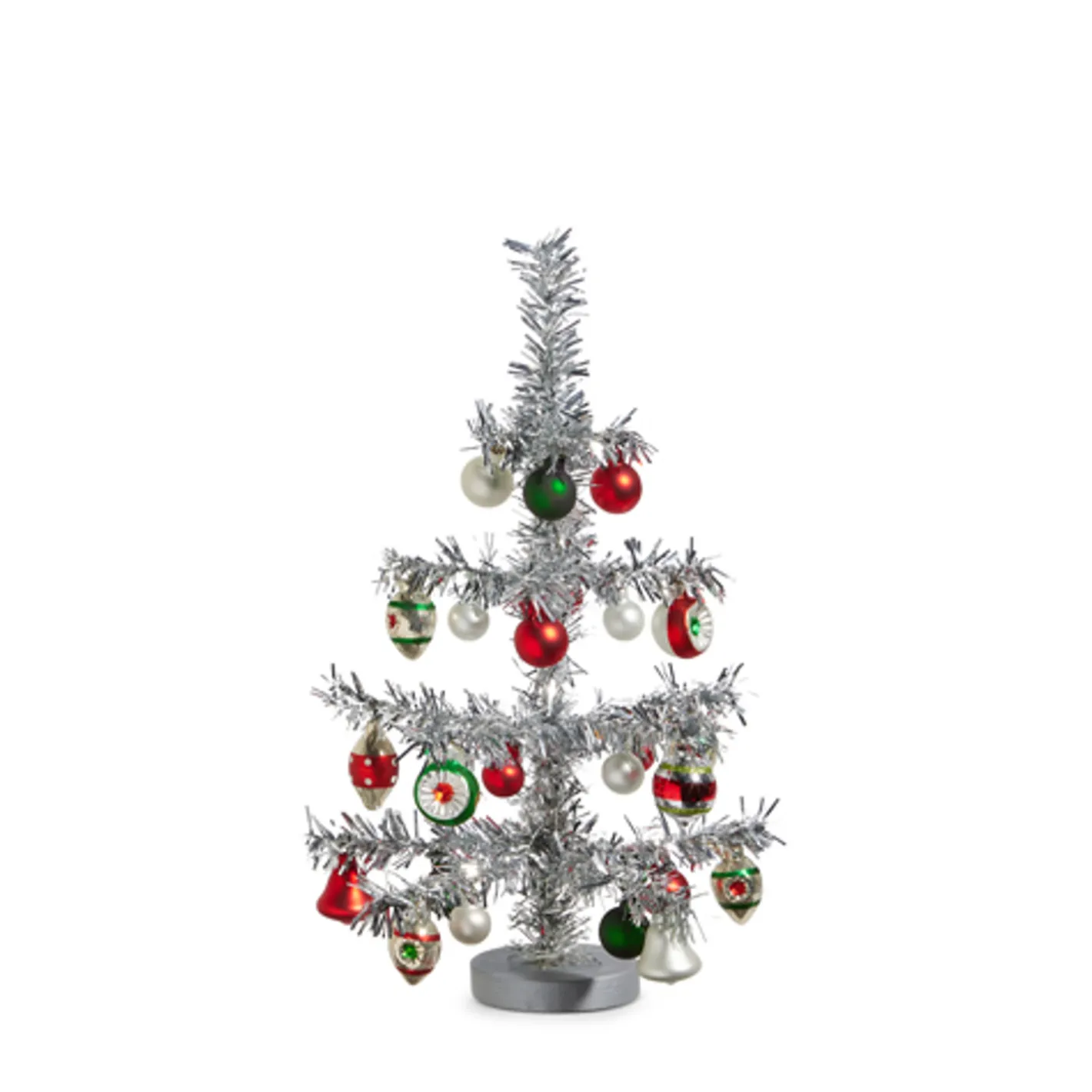 Raz Imports Raz 14" or 19.5" Silver Vintage Tinsel Christmas Tree with Ornaments Figure Sale