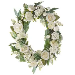 Raz Imports Raz 26" Oval White Rose and Hydrangea Spring Wreath W4202083