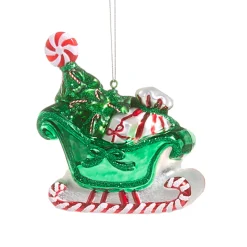 Raz Imports Raz 4.5" Peppermint Sleigh Glass Christmas Ornament 4524842 Best