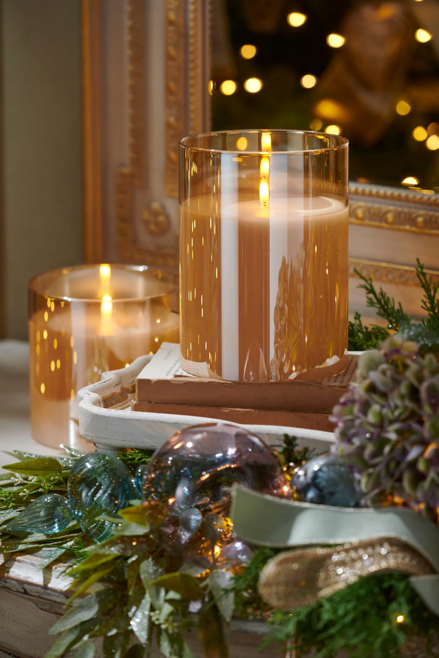 Raz Imports Raz 6" Pillar Battery Operated Flickering Candle In Gold Glass Clearance