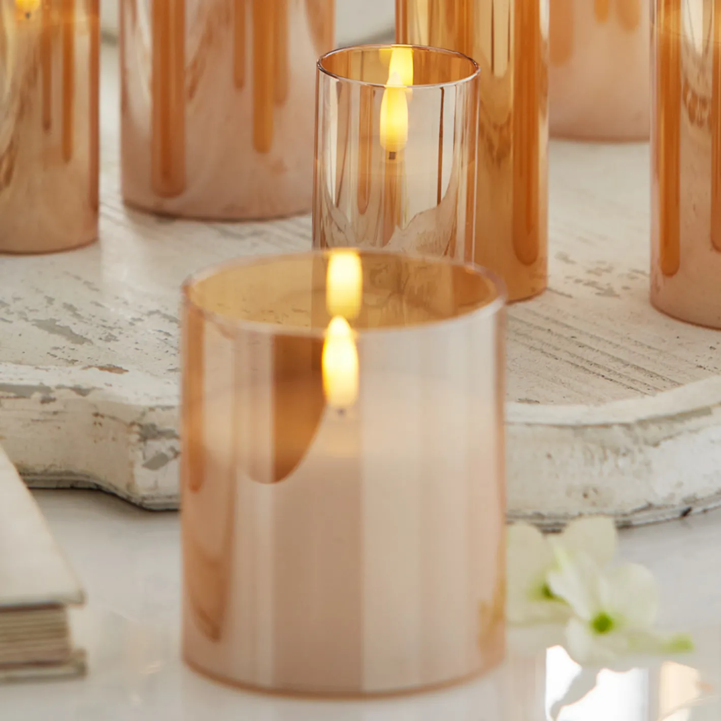 Raz Imports Raz 6" Pillar Battery Operated Flickering Candle In Gold Glass Clearance