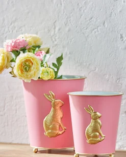 Raz Imports Raz 9" Pink Cache Pots with Gold Bunnies Easter Decor Set of 2 4559064 Online