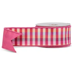 Raz Imports Raz 2.5" Pink Multicolor Gingham Wired Easter Ribbon R4527729
