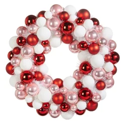 Raz Imports Raz 22" Pink, Red, and White Multicolor Ball Ornament Wreath W4302338 Clearance