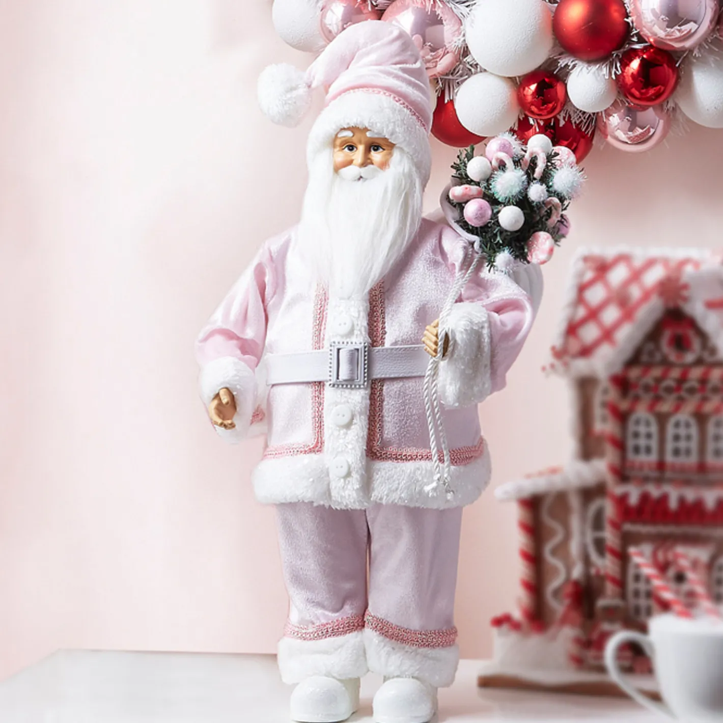 Raz Imports Raz 18" Pink Santa with Bag Christmas Figure 4315540 Discount
