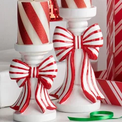 Raz Imports Raz 10" Red & White Striped Bow Christmas Pillar or Taper Candle Holder 4512233 Online