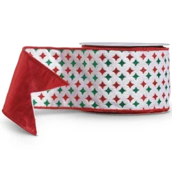 Raz Imports Raz 4" Red and Green Diamond Starburst Wired Christmas Ribbon R4427745 New