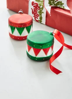 Raz Imports Raz 3.5" Red and Green Drum Glass Christmas Ornament 4322900 New