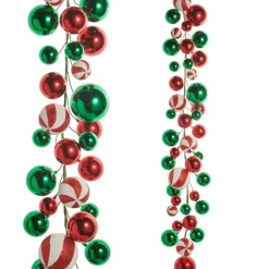 Raz Imports Raz 4' Red, Green, and Peppermint Ball Garland G4532778 Clearance