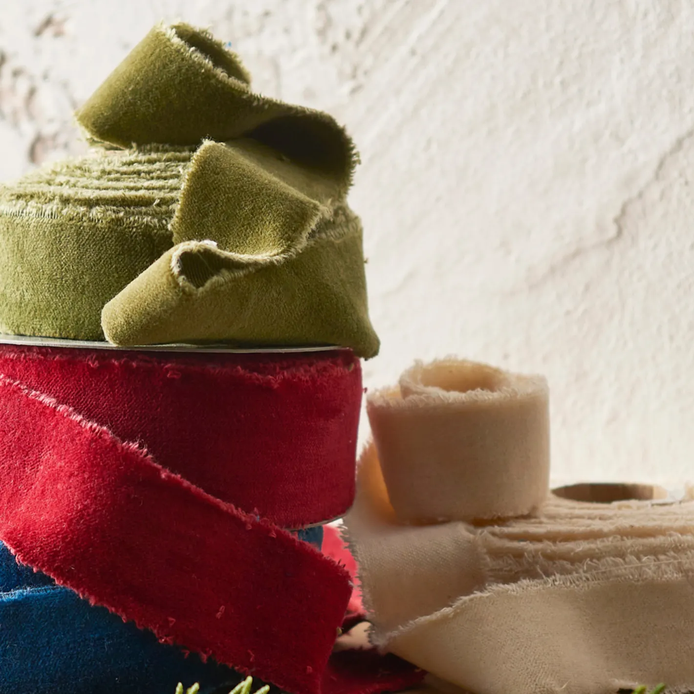 Raz Imports Raz 2.5" Red, Green, or Ivory Torn Edge Velvet Unwired Christmas Ribbon Hot