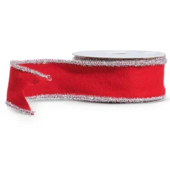 Raz Imports Raz 2.5" Red or Green Felt with Silver Tinsel Trim Wired Christmas Ribbon Outlet