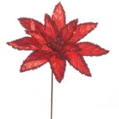 Raz Imports Raz 26" Red Tinsel Edge Poinsettia Stem Christmas Tree Accessory F4322742 Discount