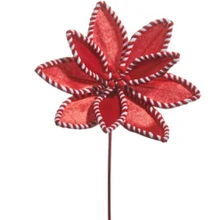 Raz Imports Raz 22" Red Velvet Peppermint Edge Poinsettia Christmas Tree Pick F4531019 Hot