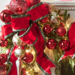 Raz Imports Raz 4" Red Velvet with Holly Trim Wired Christmas Ribbon R4471765 New