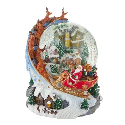 Raz Imports Raz 7.5" Santa and Sleigh Lighted Swirling Glitter Water Globe Christmas Snow Globe 4200758 New