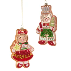 Raz Imports Raz 5.75" Set of 2 Happy Gingerbread Glass Christmas Ornament 4520034 Hot