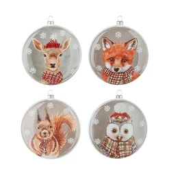 Raz Imports Raz 5.5" Set of 4 North Pole Friends Glass Disc Christmas Ornament 4224624 Clearance