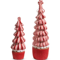 Raz Imports Raz 14" Set of 2 Peppermint Ribbon Trees Christmas Decoration 4516449 Clearance