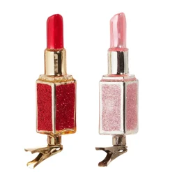 Raz Imports Raz 4.75" Set of 2 Pink and Red Lipstick Clip On Glass Christmas Ornament 4552955