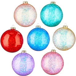 Raz Imports Raz 4.5" Set of 7 Rainbow Glittered Glass ball Christmas Ornaments 4224623 New