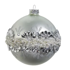 Raz Imports Raz 5" Silver Jeweled and Pearl Glass Ball Christmas Ornament 4424508 Outlet