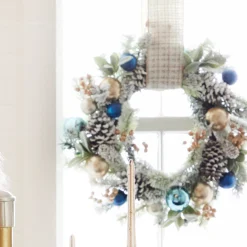 Raz Imports Raz 24" Snowy Mixed Greenery and Blue and Gold Ornament Christmas Wreath W4302540 Clearance