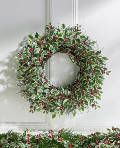 Raz Imports Raz 26" Variegated Holly Leaf and Berry Christmas Wreath W4402461 Sale