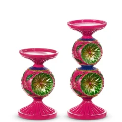 Raz Imports Raz 10" Vintage Pink Multicolor Candle Holders Christmas Decoration 4530525 Sale
