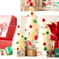 Raz Imports Raz 15.5" Vintage Post Card Lighted Bottle Brush Trees Set of 3 4316115 New