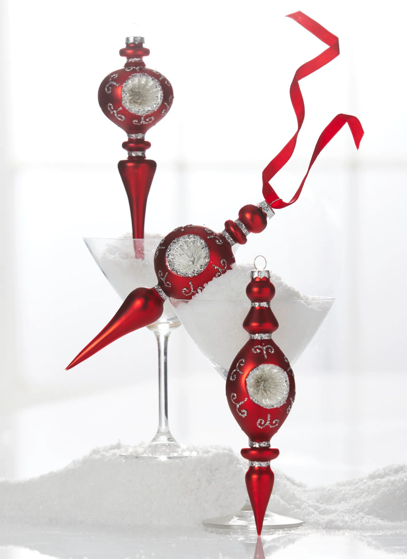 Raz Imports Raz 8.25" Vintage Red Finial Glass Christmas Ornament with Silver Reflectors 4320863 Sale